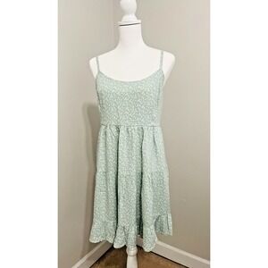Hollister Babydoll Dress Women's Floral Green Tiered Lined Lace up Back Large